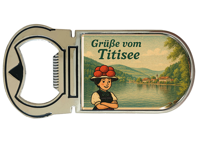 Souvenir Magnet Kapselheber aus Metall Titisee 4x9cm