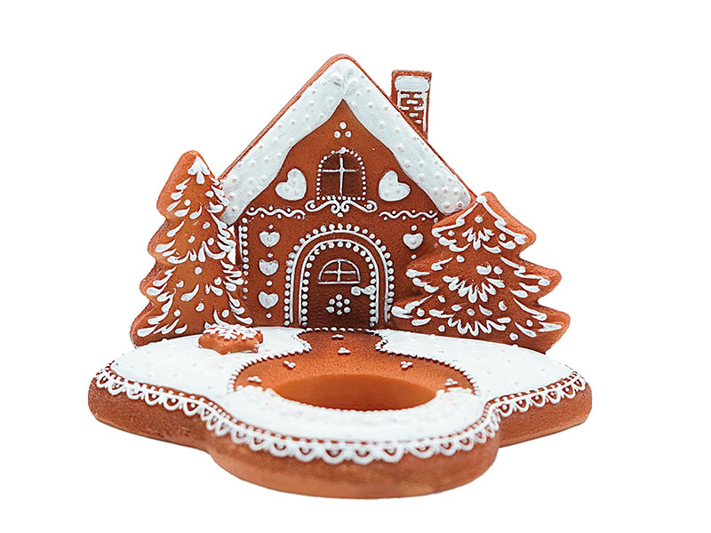 18124 Poly Kerzenhalter Haus Lebkuchen-Design