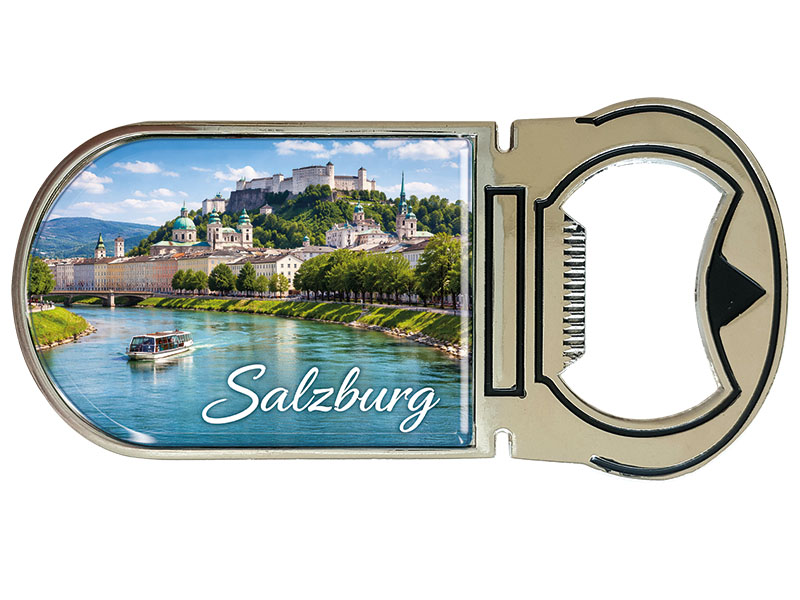 Souvenir Kapselheber Magnet Salzburg aus Metall 4x9cm
