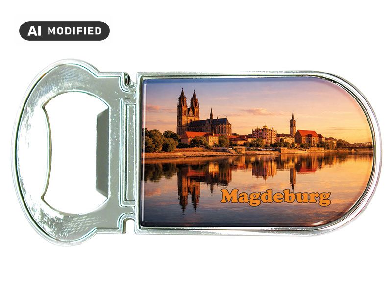 Souvenir Kapselheber Magnet Magdeburg aus Metall 3x7cm