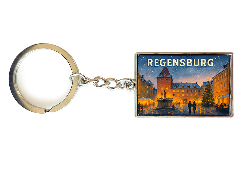 Souvenir Schlüsselanhänger rechteckig aus Metall Regensburg 3x10cm