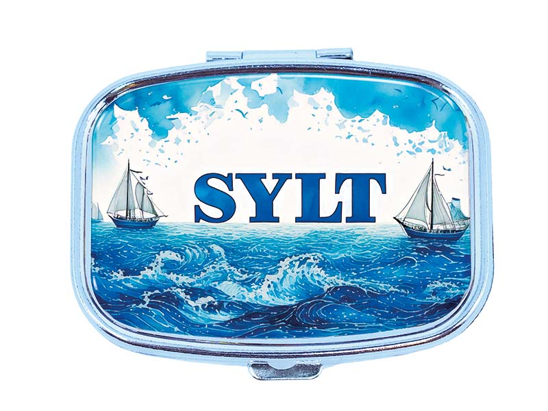 Souvenir Pillendose rechteckig aus Metall Sylt 6x4,5cm Souvenir Pillendose rechteckig aus Metall Sylt 6x4,5cm