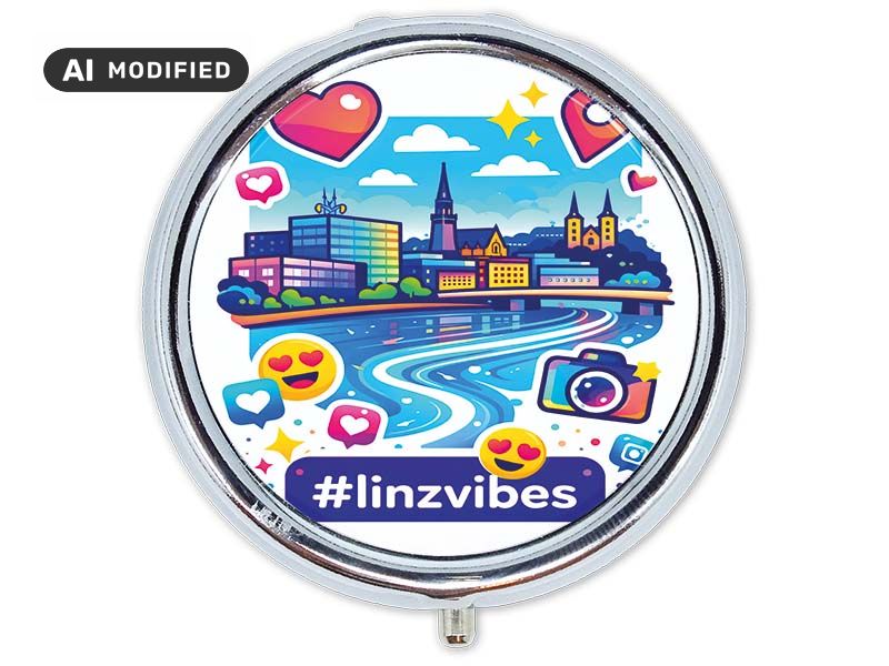 Souvenir Pillendose Linz aus Metall Ø5cm