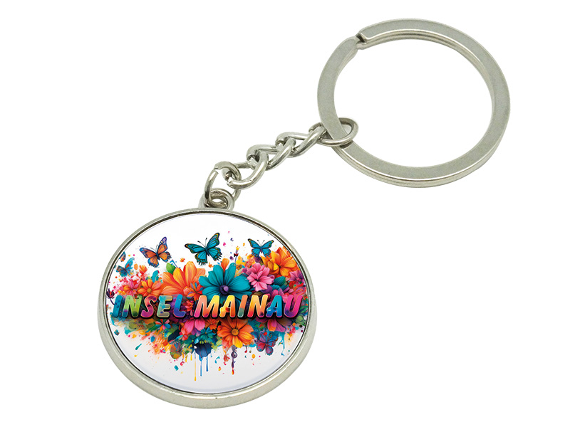 Souvenir Schlüsselanhänger rund aus Metall Mainau 9cm