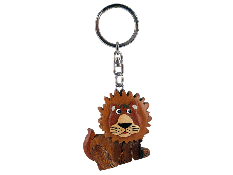 Löwe aus Holz mit Schlüsselanhänger 4,5x1,5x4,5cm   