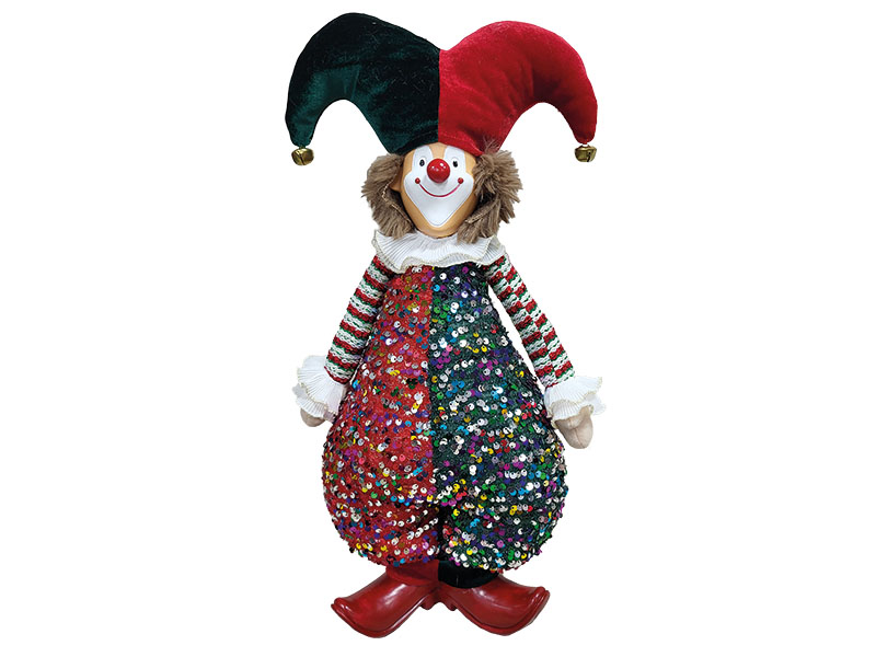 Clown aus Poly mit Glitzeranzug, 21x12x50cm    Clown aus Poly mit Glitzeranzug, 21x12x50cm