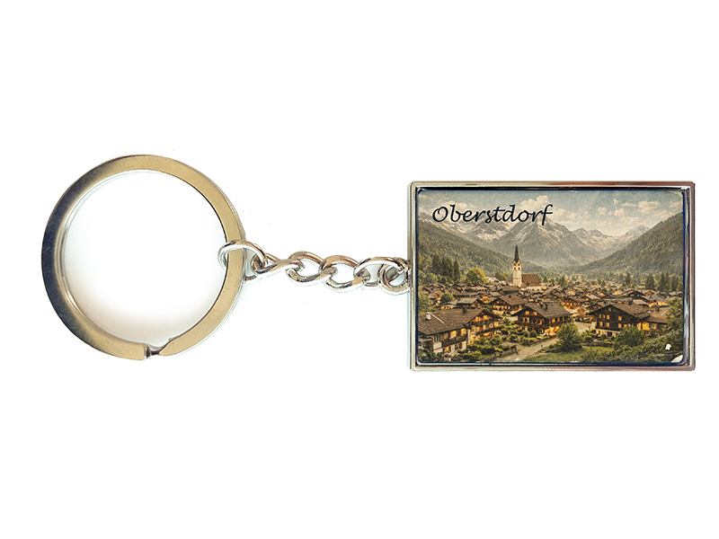 Souvenir Schlüsselanhänger rechteckig aus Metall Oberstdorf 10cm