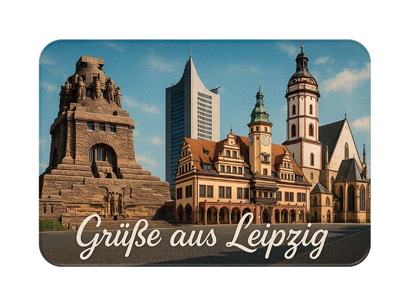 Souvenir Foto Kunststoff Magnet Leipzig 8x5cm