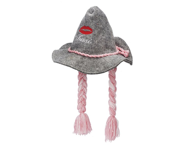 32525 Filz Mütze Tussi m. Zöpfen