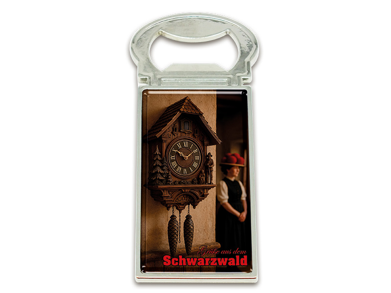 Souvenir Magnet Kapselheber aus Metall Schwarzwald 3x9cm
