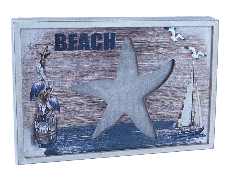 Wooden picture star fish 31x3,5x21cm