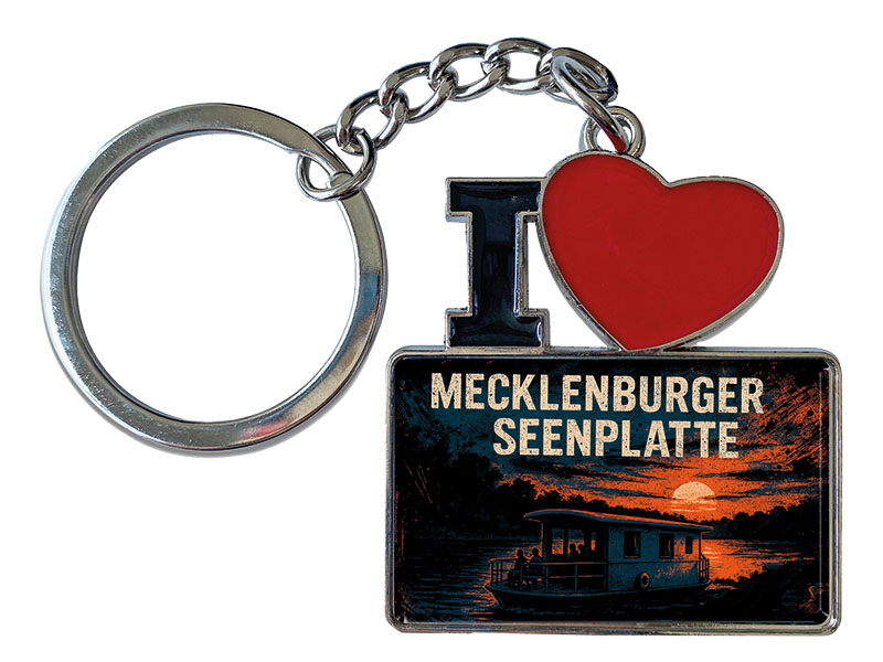 Souvenir Schlüsselanhänger aus Metall "I Love" Seenplatte 11x4cm   