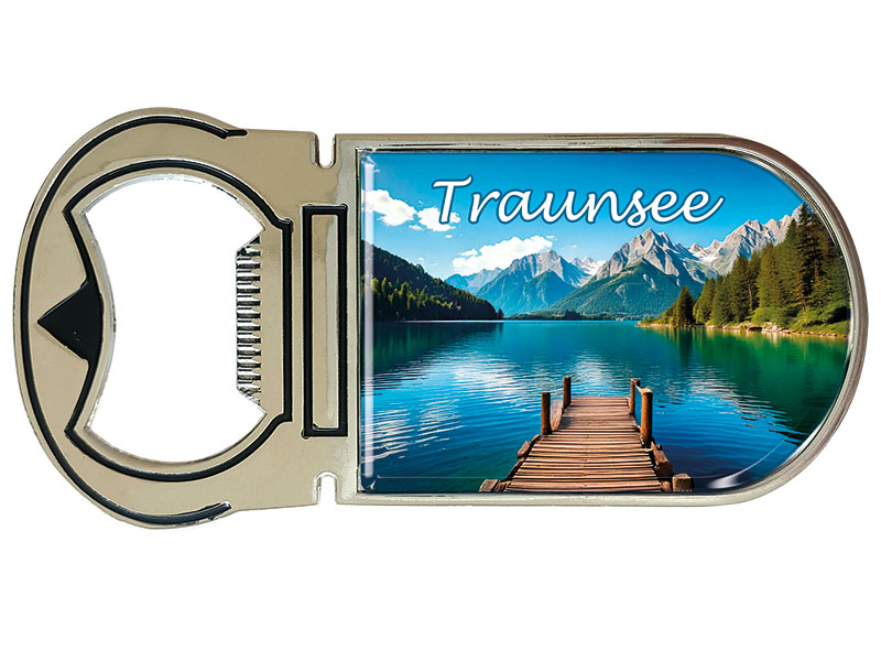 Souvenir Magnet Kapselheber aus Metall Traunsee 4x9cm