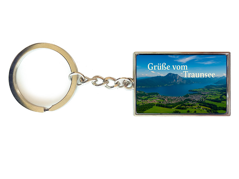 Souvenir Schlüsselanhänger rechteckig aus Metall Traunsee 3x10cm