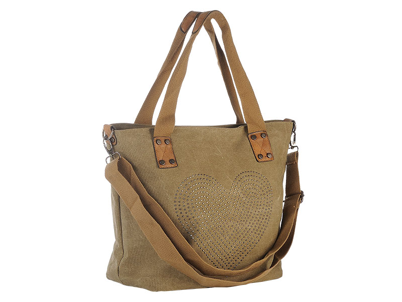 17485-0 Handtasche beige m. Glitzerherz