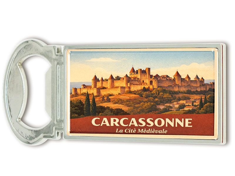 Souvenir Kapselheber Magnet Carcassonne aus Metall 3x9cm