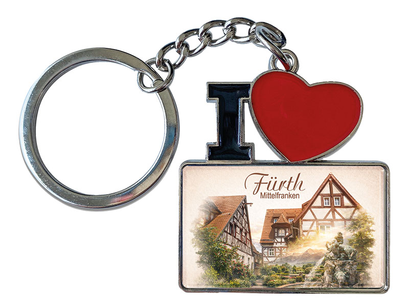 Portachiavi souvenir di Fürth in metallo, 11x4 cm