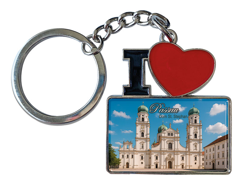 Souvenir Metal keychain with " I love" and rectangular pentant Passau 12x4cm