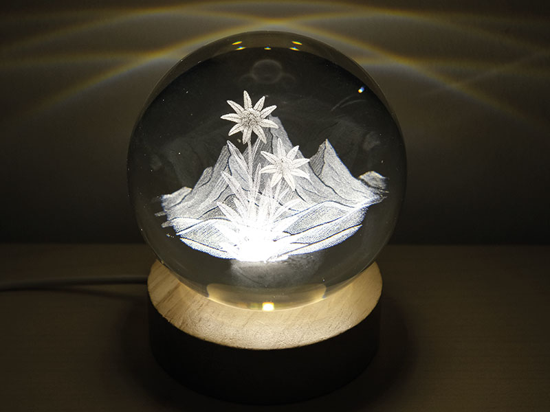 Tischlampe aus Glas mit Edelweiß Ø8x10cm