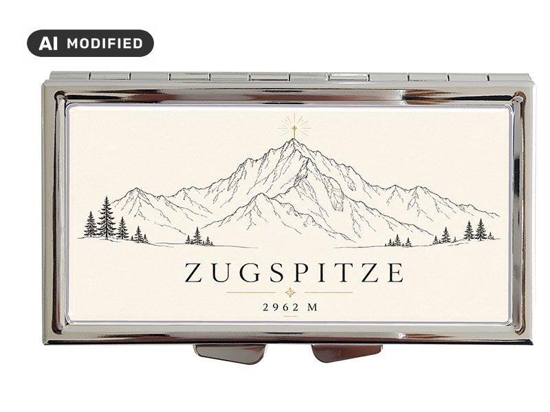 Souvenir Pillendose Zugspitze aus Metall  8,5x4,5cm