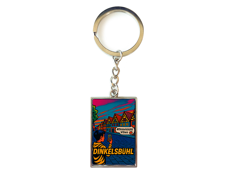 Souvenir Schlüsselanhänger rechteckig aus Metall Dinkelsbühl 3x10cm