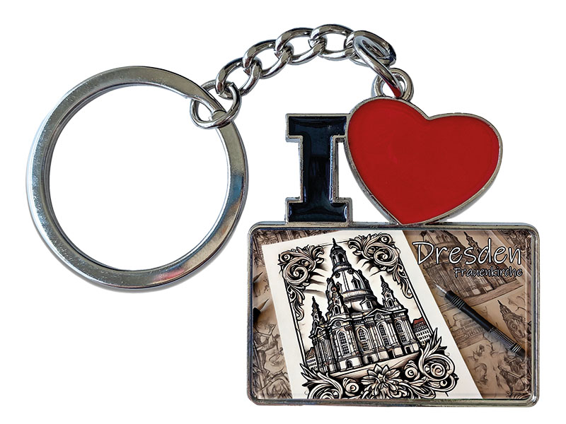 Souvenir Schlüsselanhänger aus Metall "I Love" Dresden 11x4cm   
