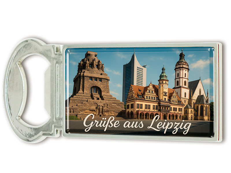 Souvenir Magnet Kapselheber aus Metall Leipzig 3x9cm