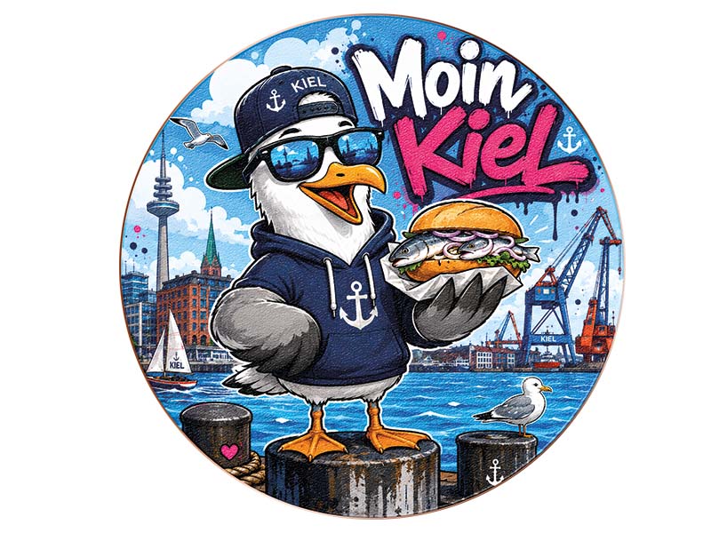 Souvenir Foto Untersetzer Kiel aus Holz Ø10cm