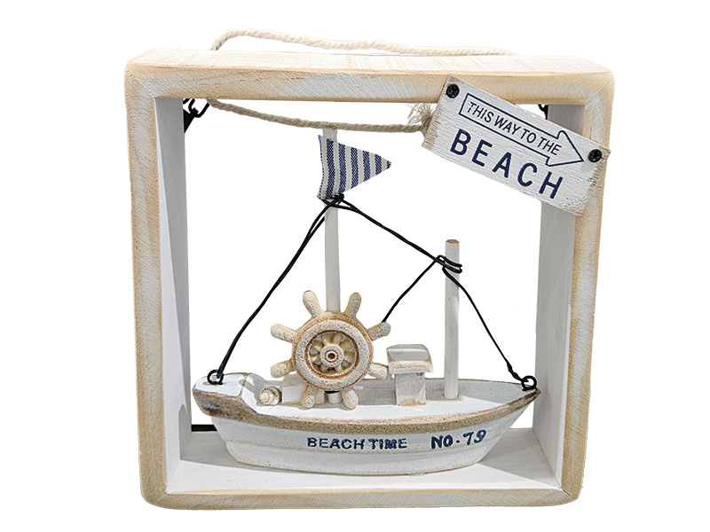 Bild mit Boot 3D aus Holz 18x4x18cm    Bild mit Boot 3D aus Holz 18x4x18cm