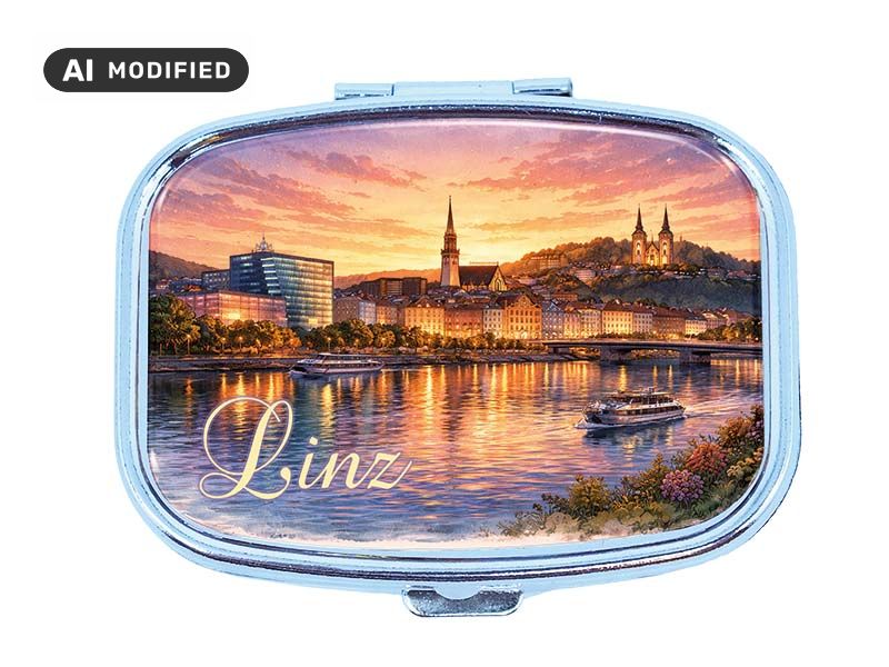 Souvenir Pillendose Linz aus Metall 6x4,5cm
