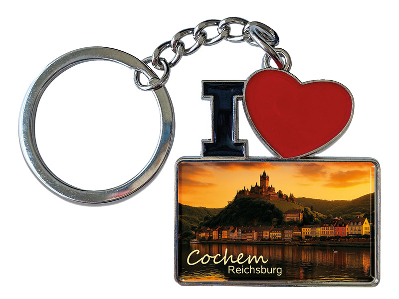 Souvenir Schlüsselanhänger aus Metall "I Love" Cochem 11x4cm   