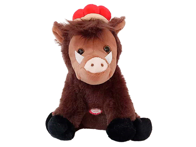 Wildschwein aus Plüsch mit Bollenhut, 16x14x20cm    Wildschwein aus Plüsch mit Bollenhut, 16x14x20cm