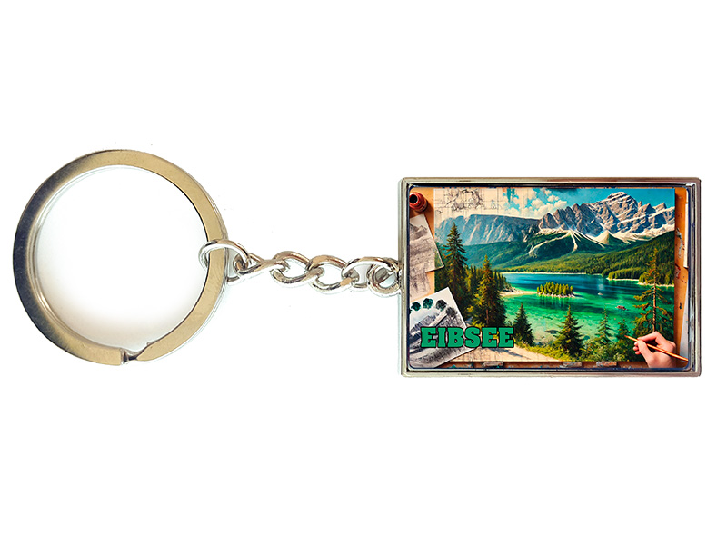 Souvenir Schlüsselanhänger rechteckig aus Metall Eibsee 3x10cm Souvenir Schlüsselanhänger rechteckig aus Metall Eibsee 3x10cm