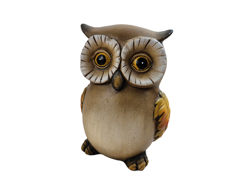 Eule mit Blätterflügel aus Keramik 11x10x15cm    Eule mit Blätterflügel aus Keramik 11x10x15cm