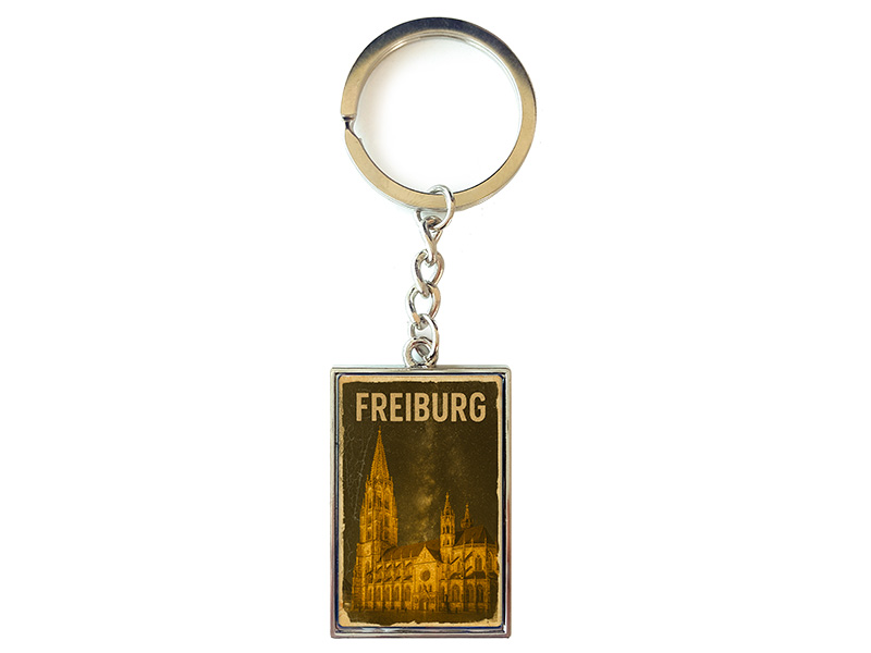 Souvenir Schlüsselanhänger rechteckig aus Metall Freiburg 3x10cm