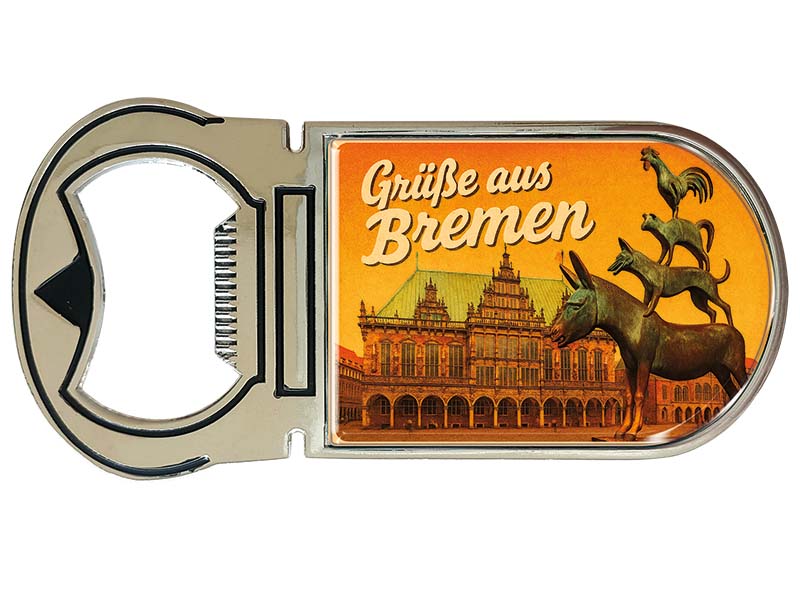Souvenir Magnet Kapselheber aus Metall Bremen 4x9cm