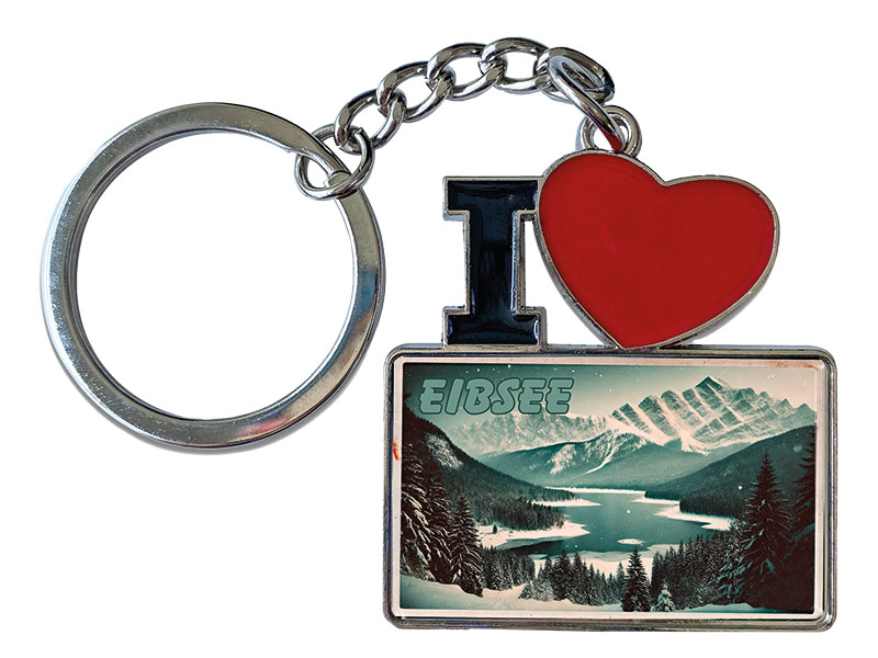 Souvenir Metal keychain with " I love" and rectangular pentant Eibsee 12x4cm