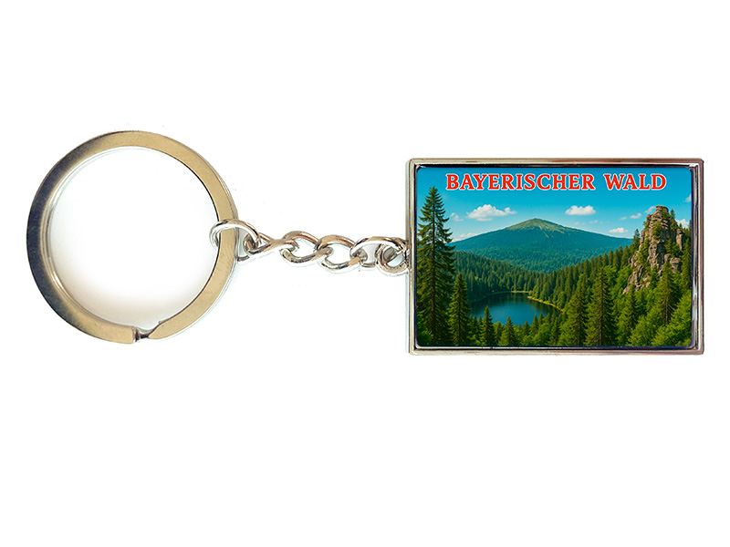 Souvenir Schlüsselanhänger rechteckig aus Metall BayerischerWald 3x10cm