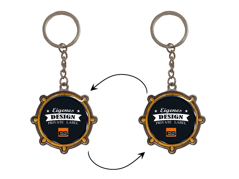 Metal double side keychain steering wheel 13x5cm, for own design