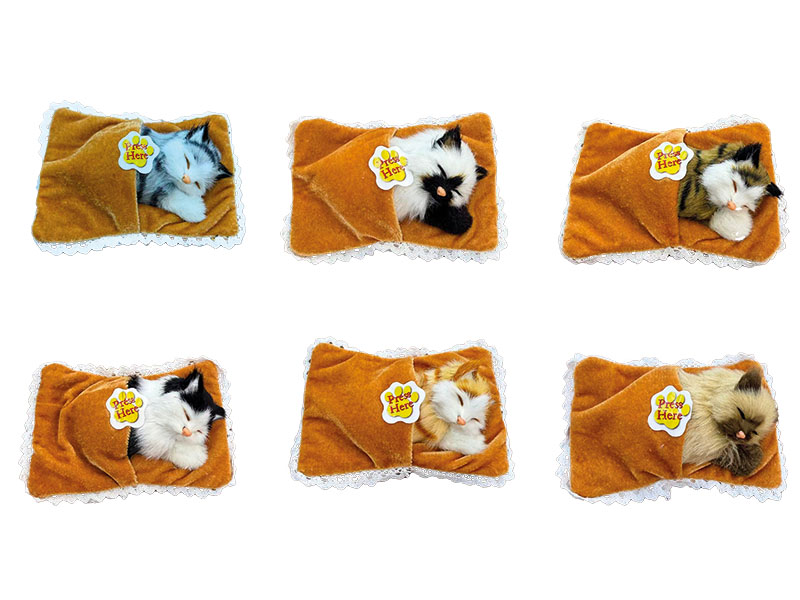 Deko Katze im Bett mit Kunstfell 14x10x7cm   