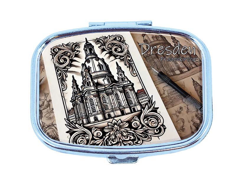 Souvenir Pillendose rechteckig aus Metall Dresden 6x4,5cm Souvenir Pillendose rechteckig aus Metall Dresden 6x4,5cm