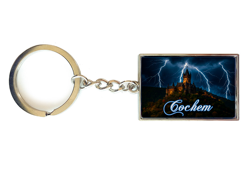 Souvenir Schlüsselanhänger rechteckig aus Metall Cochem 3x10cm