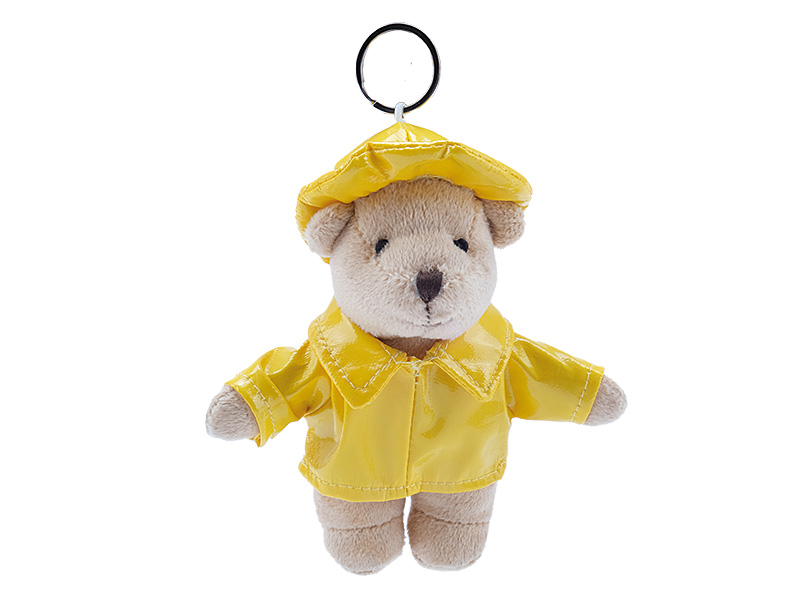Bär aus Plüsch mit Regenjacke mit Schlüsselanhänger, 13x3x14cm    Bär aus Plüsch mit Regenjacke mit Schlüsselanhänger, 13x3x14cm