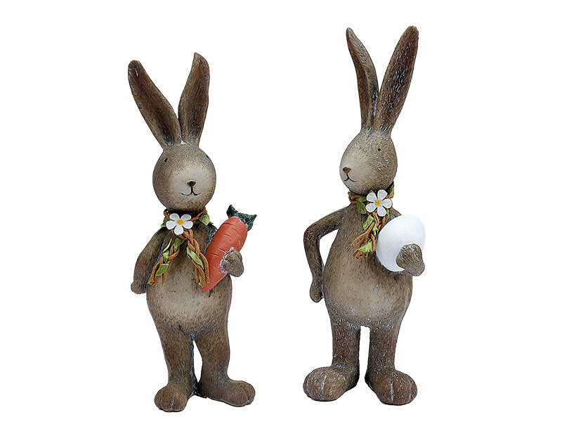 Hase mit Ei und Karotte aus Poly, 10,5x8x27,5cm    Hase mit Ei und Karotte aus Poly, 10,5x8x27,5cm