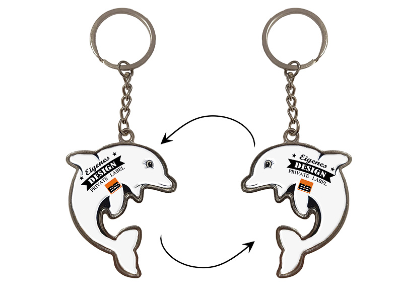 Metal double side keychain dolphin 13x5cm, for own design