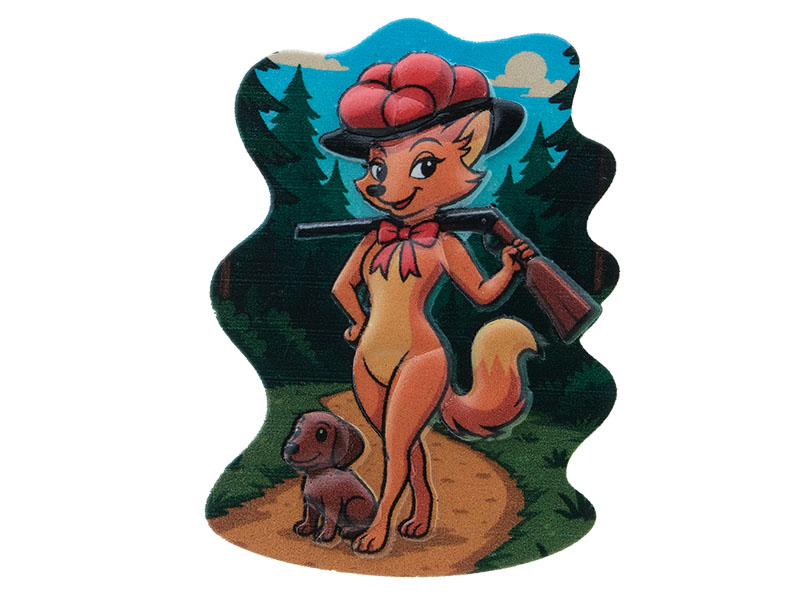 3D Magnet Füchsin Bollie als Jägerin aus Poly 5x0,5x7,5cm
