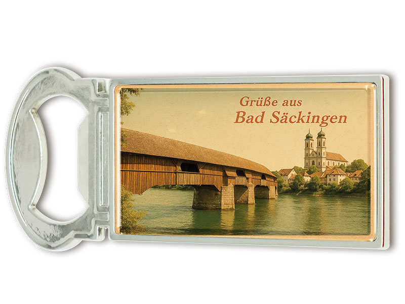 Souvenir Magnet Kapselheber aus Metall Bad Säckingen 3x9cm