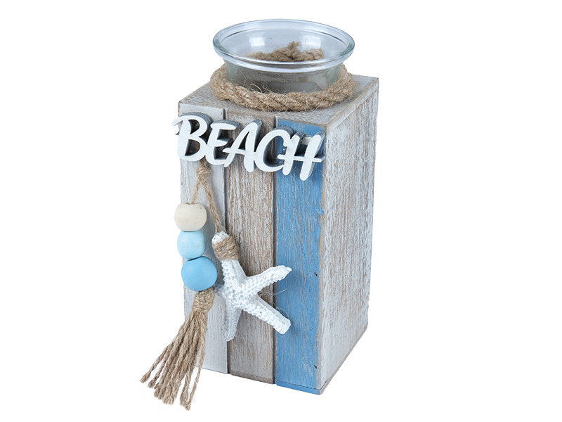 Wooden candle holder "beach" 6x6x15,5cm