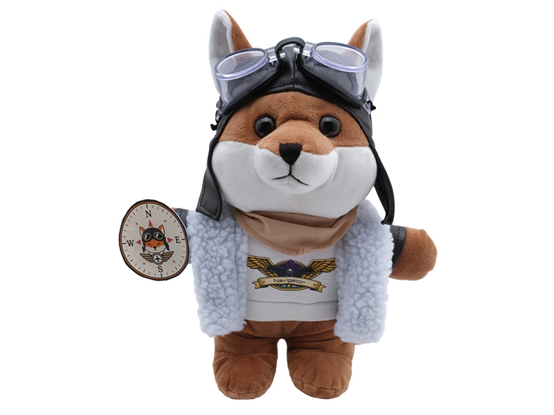 Fuchs mit Pilotenuniform aus Plüsch 26x12x26cm