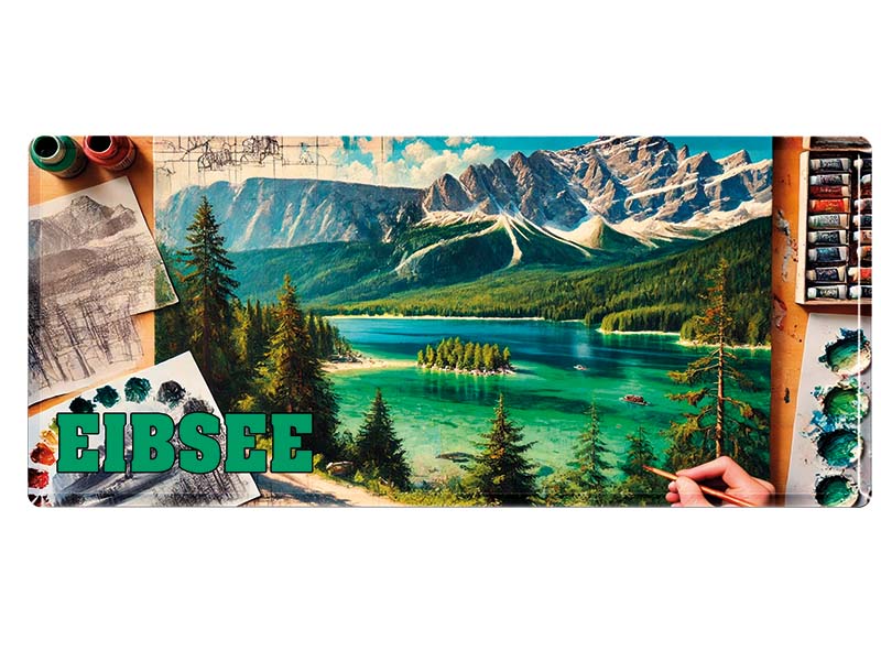 Souvenir Foto Magnet im Panoramaformat Eibsee 12x5cm Souvenir Foto Magnet im Panoramaformat Eibsee 12x5cm